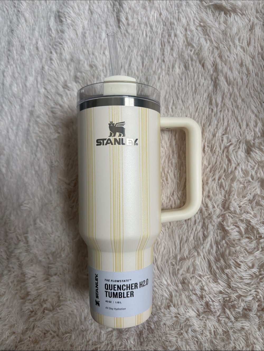 Stanley Cream Tumbler with Pale Yellow Stripes